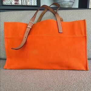 Hermes Orange Canvas Tote Bag with Brown Leather Straps